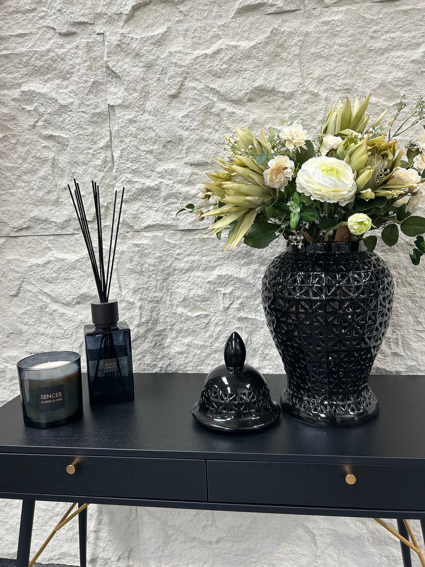 XL Black Ceramic Ginger Jar