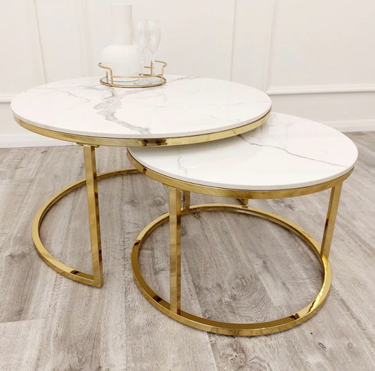 Cato Nest of 2 Short Round Coffee Gold Tables