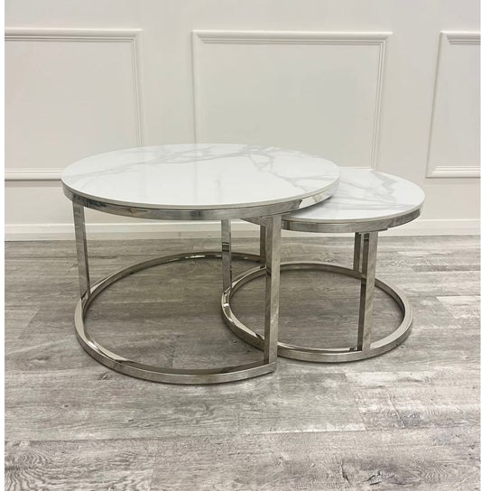 Cato Nest of 2 Short Round Coffee Silver Tables