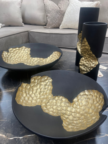 Black and Gold Decor Metal Dish 40cm