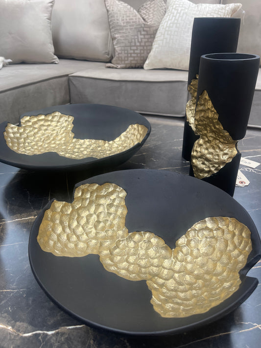 Black and Gold Decor Metal Dish 30cm