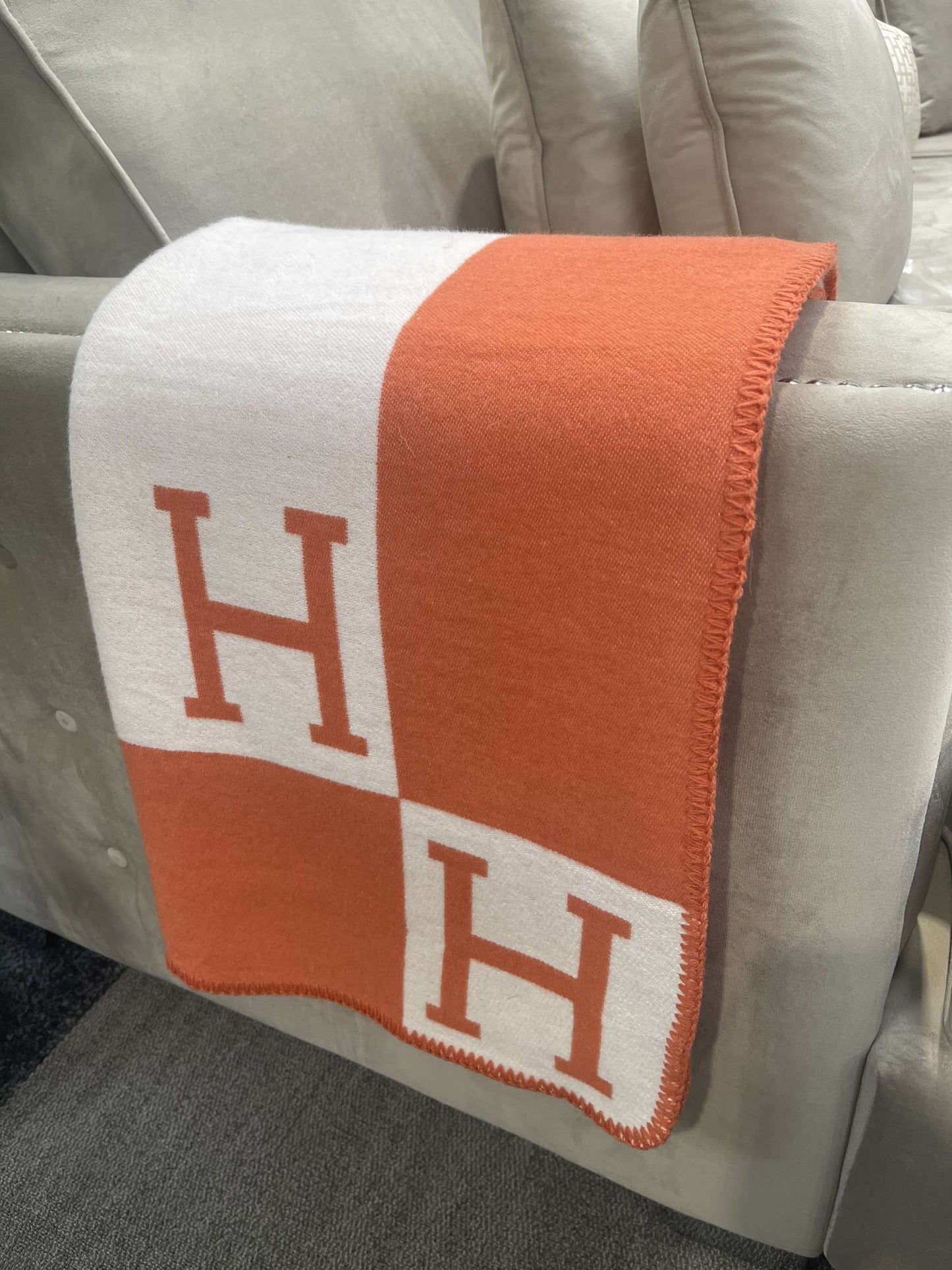 Luxury H Throw, Orange & White