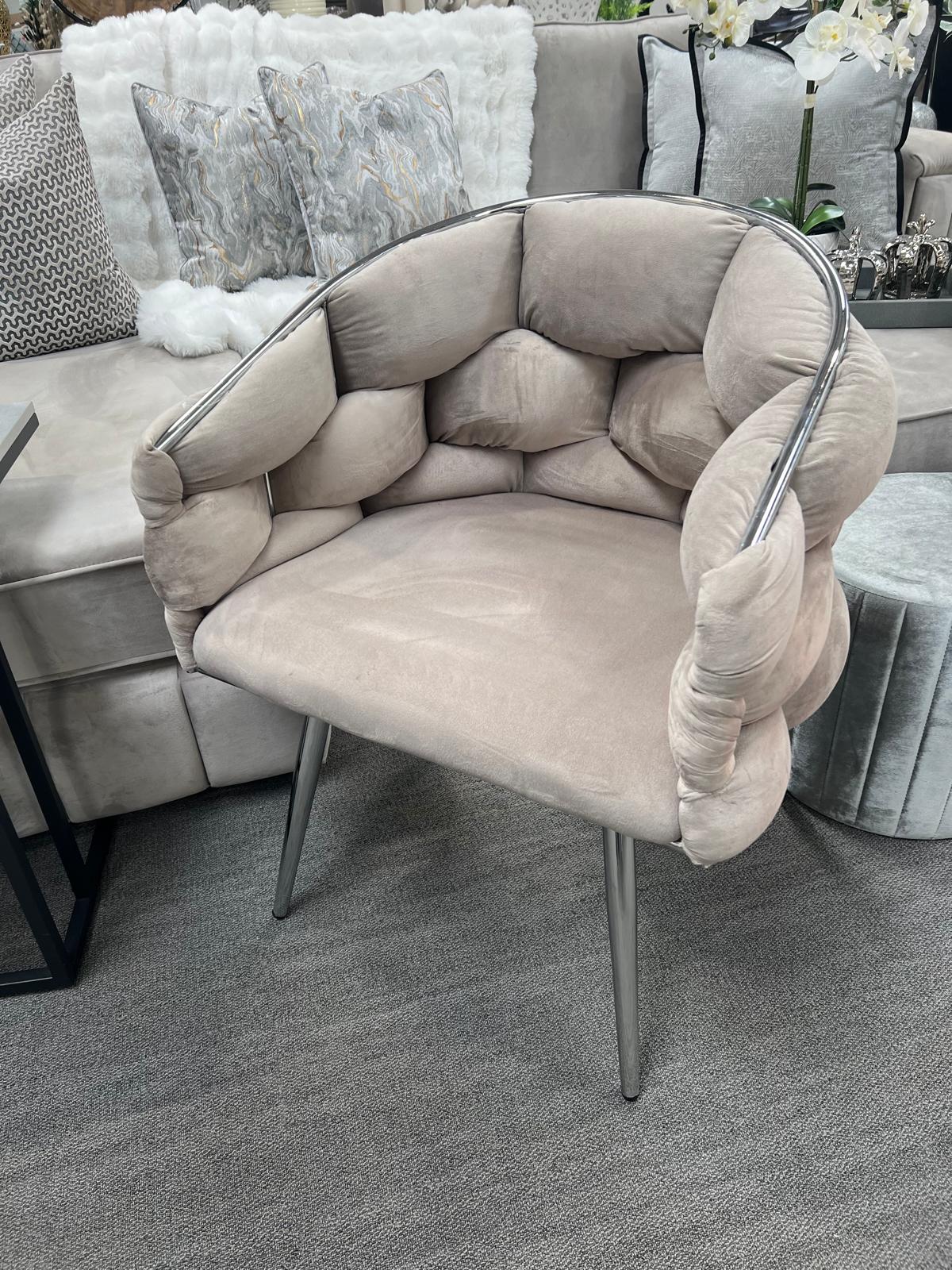 Margaux Taupe Velvet Dining Chair with Chrome Legs