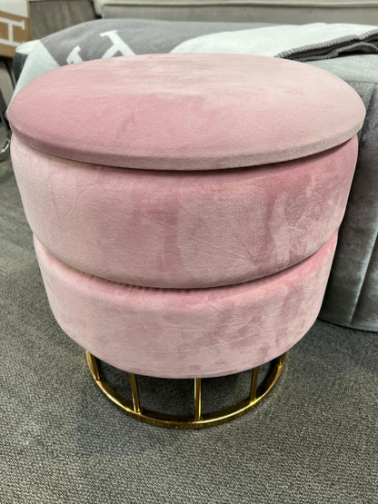 Round Storage Stool Blush Pink Gold Base