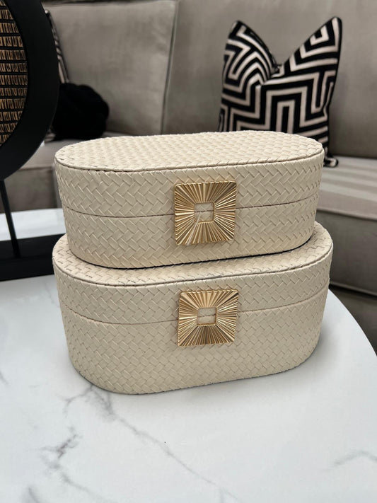 Set of 2 Cream & Gold Jewellery Boxes
