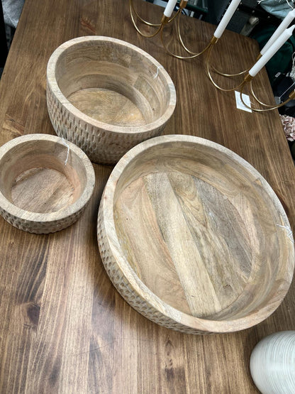 Oak Wooden Indented Bowls