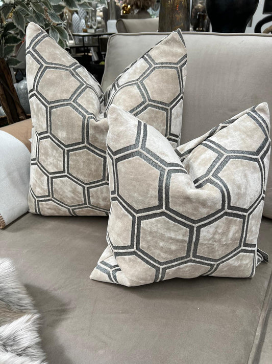 Cream Ivor Hexagon Velvet Cushion 22"