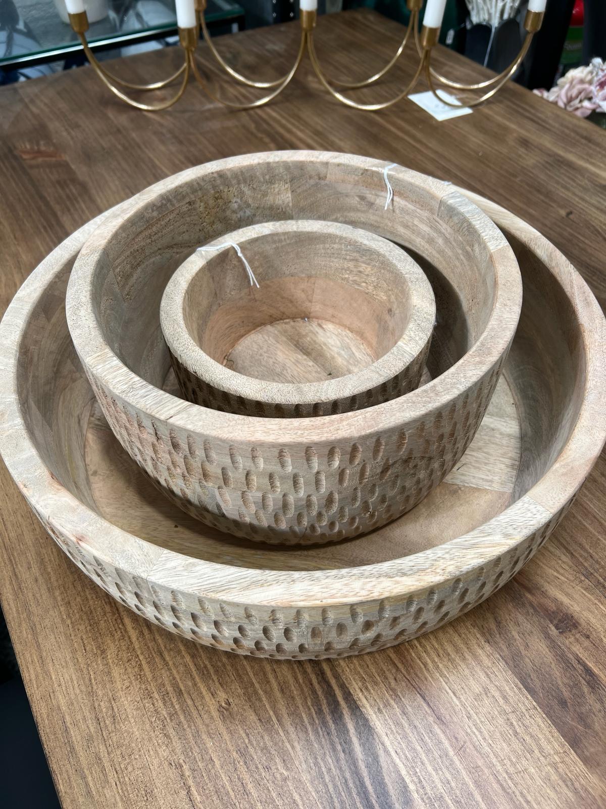 Oak Wooden Indented Bowls