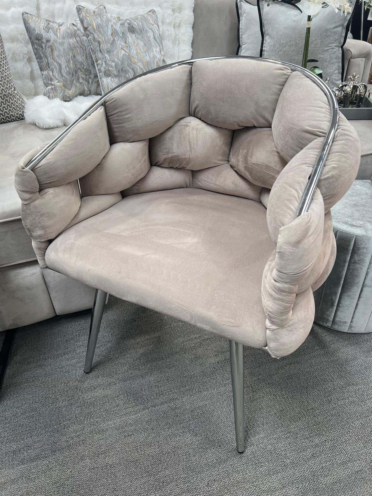 Margaux Taupe Velvet Dining Chair with Chrome Legs