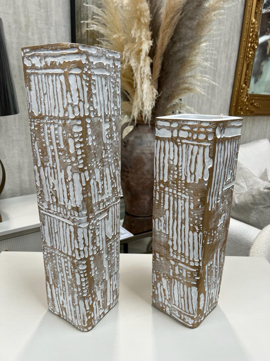 White and Gold Patterned Polyresin Vases