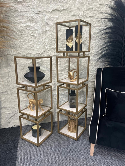 3-Tier Square Display Unit Cream and Gold